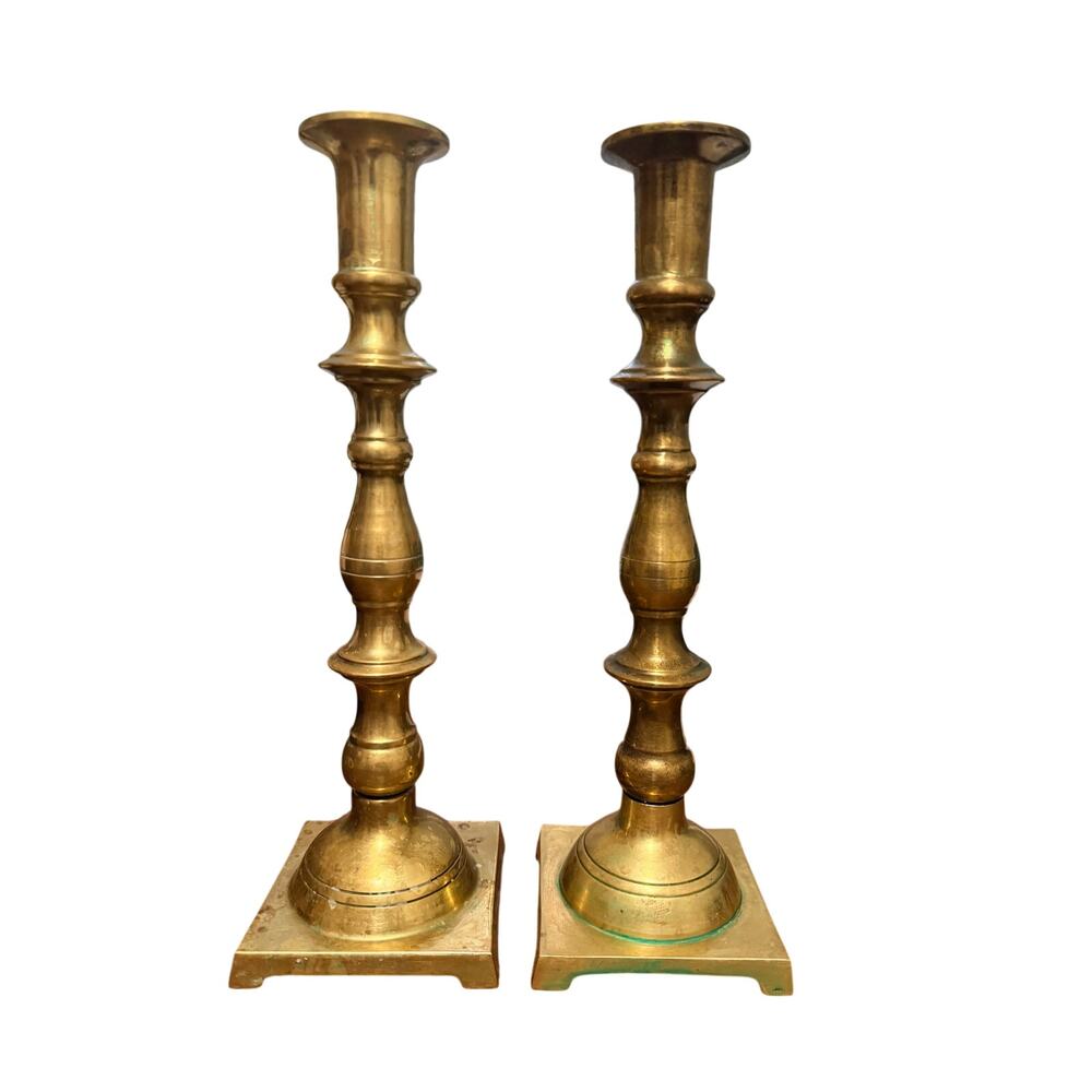 Pair of Vintage Solid Brass Candlesticks Traditional Taper Candle Holders